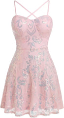 Mini robe à paillettes scintillantes pour femmes, bretelles Spaghetti, ligne a, balançoire, fête, discothèque, danse, longueur au-dessus du genou, robe de remise de diplôme