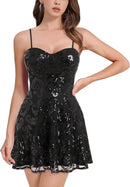 Mini robe à paillettes scintillantes pour femmes, bretelles Spaghetti, ligne a, balançoire, fête, discothèque, danse, longueur au-dessus du genou, robe de remise de diplôme