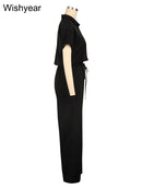 Tenues de sport décontractées en lin pour femmes, chemise à manches courtes et pantalon à jambes larges, ensemble 2 pièces, Streetwear, mode de bureau, survêtement, automne