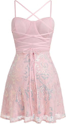 Mini robe à paillettes scintillantes pour femmes, bretelles Spaghetti, ligne a, balançoire, fête, discothèque, danse, longueur au-dessus du genou, robe de remise de diplôme