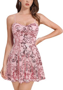 Mini robe à paillettes scintillantes pour femmes, bretelles Spaghetti, ligne a, balançoire, fête, discothèque, danse, longueur au-dessus du genou, robe de remise de diplôme