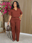 Tenues de sport décontractées en lin pour femmes, chemise à manches courtes et pantalon à jambes larges, ensemble 2 pièces, Streetwear, mode de bureau, survêtement, automne