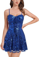 Mini robe à paillettes scintillantes pour femmes, bretelles Spaghetti, ligne a, balançoire, fête, discothèque, danse, longueur au-dessus du genou, robe de remise de diplôme