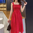 Robe femme été à pois femmes robes élégant col carré sans manches en mousseline de soie longue robe Super remise vestidos para mujer