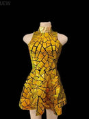 Robe courte sans manches à paillettes miroir pour femmes, tenue de scène de danseuse et de chanteur, tenue de scène en boîte de nuit, Costume de spectacle de bal d'anniversaire