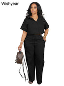 Tenues de sport décontractées en lin pour femmes, chemise à manches courtes et pantalon à jambes larges, ensemble 2 pièces, Streetwear, mode de bureau, survêtement, automne