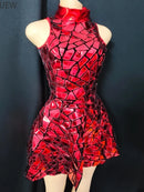 Robe courte sans manches à paillettes miroir pour femmes, tenue de scène de danseuse et de chanteur, tenue de scène en boîte de nuit, Costume de spectacle de bal d'anniversaire