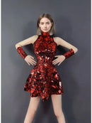 Robe courte sans manches à paillettes miroir pour femmes, tenue de scène de danseuse et de chanteur, tenue de scène en boîte de nuit, Costume de spectacle de bal d'anniversaire