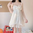 Ensemble de robe sexy en dentelle pour femme, coupe basse, volants, nœud papillon, princesse douce, vêtements de nuit féminins, au-dessus du genou, confortable, tenue de salon, été