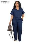 Tenues de sport décontractées en lin pour femmes, chemise à manches courtes et pantalon à jambes larges, ensemble 2 pièces, Streetwear, mode de bureau, survêtement, automne