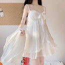 Ensemble de robe sexy en dentelle pour femme, coupe basse, volants, nœud papillon, princesse douce, vêtements de nuit féminins, au-dessus du genou, confortable, tenue de salon, été