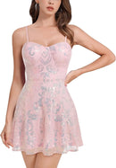 Mini robe à paillettes scintillantes pour femmes, bretelles Spaghetti, ligne a, balançoire, fête, discothèque, danse, longueur au-dessus du genou, robe de remise de diplôme