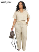 Tenues de sport décontractées en lin pour femmes, chemise à manches courtes et pantalon à jambes larges, ensemble 2 pièces, Streetwear, mode de bureau, survêtement, automne
