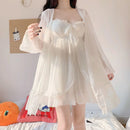 Ensemble de robe sexy en dentelle pour femme, coupe basse, volants, nœud papillon, princesse douce, vêtements de nuit féminins, au-dessus du genou, confortable, tenue de salon, été